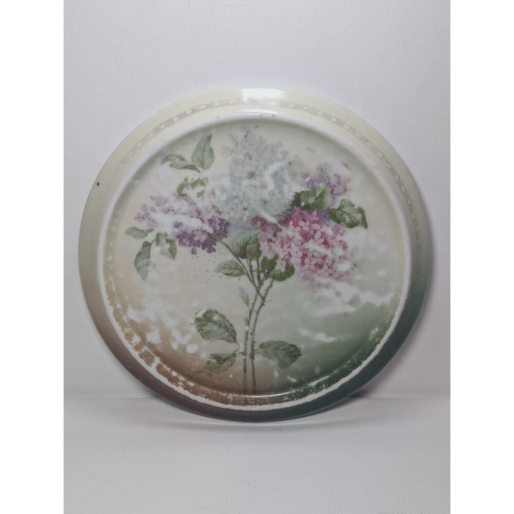 Vintage Floral Plate Pink Purple Flowers Green Brown Border Porcelain 10in